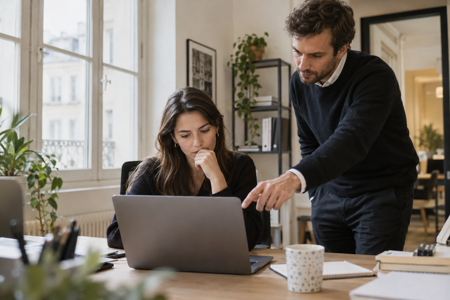 Employé de PME vérifiant un mail généré par une IA avant de l'envoyer