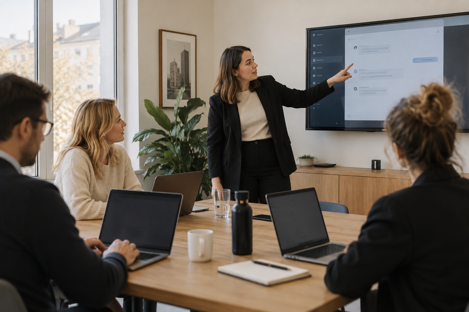 Équipe de PME suivant une formation courte à l'IA sur leurs tâches habituelles