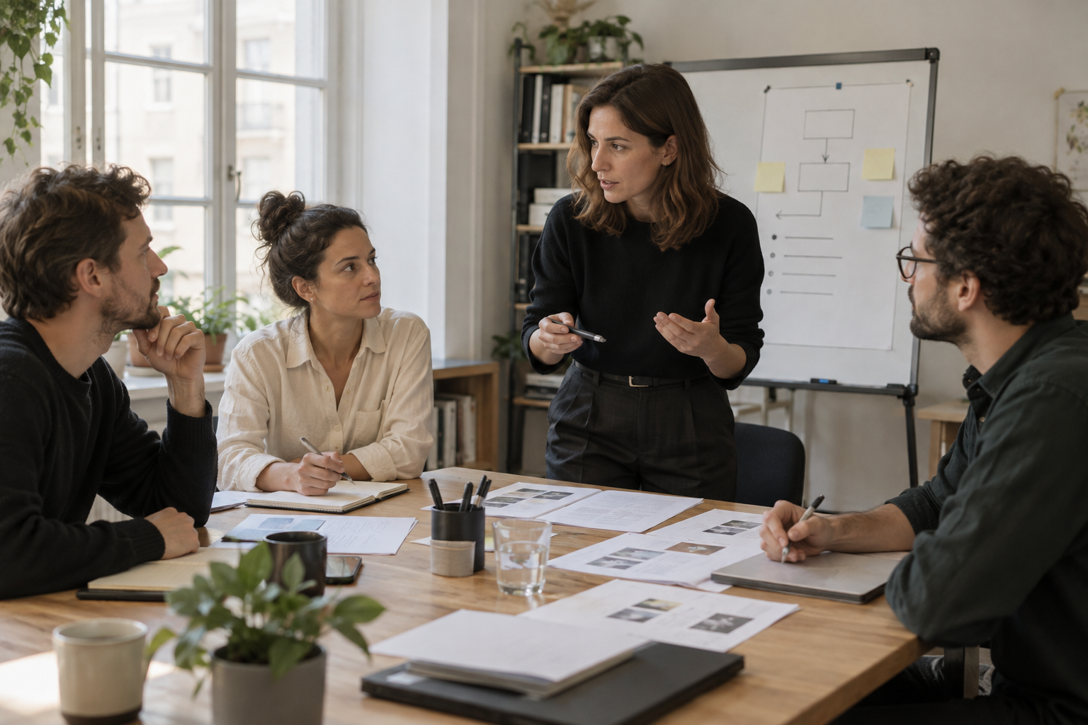 Équipe de PME réunie autour d'une table pour identifier un problème concret avant de choisir un outil IA